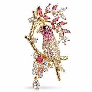 Pink Crystal Rhinestone Parrot Bird Brooch Pin Glam Tropical Statement